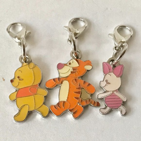 Vintage Disney Charm Lot Winnie Pooh Tigger Piglet 3 Charms Zipper Pulls Clip On - Picture 8 of 11